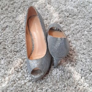 Silver glittery heels from attention
